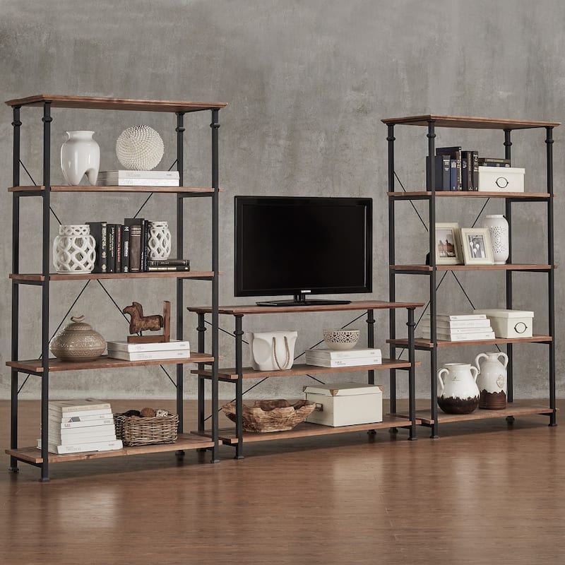 Myra Vintage Industrial Modern Rustic 3-piece TV Stand & 40-inch Bookcase Set by iNSPIRE Q Classic