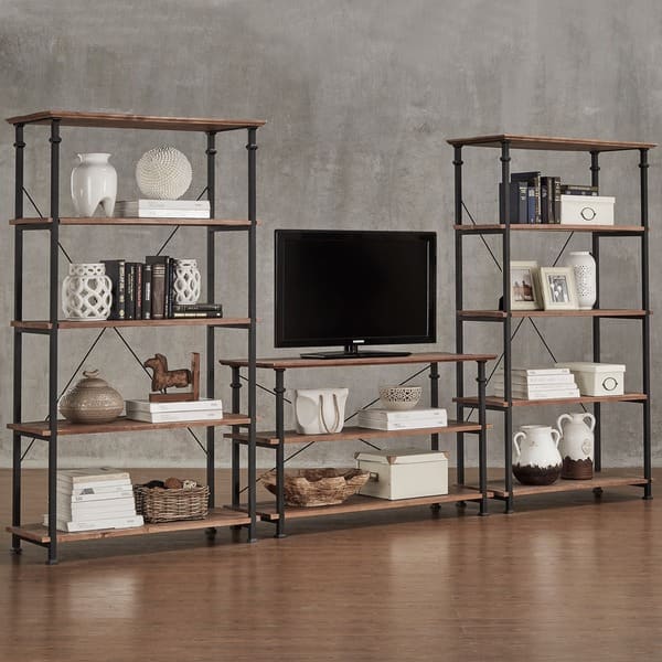 slide 2 of 13, Myra Vintage Industrial Modern Rustic 3-piece TV Stand & 40-inch Bookcase Set by iNSPIRE Q Classic