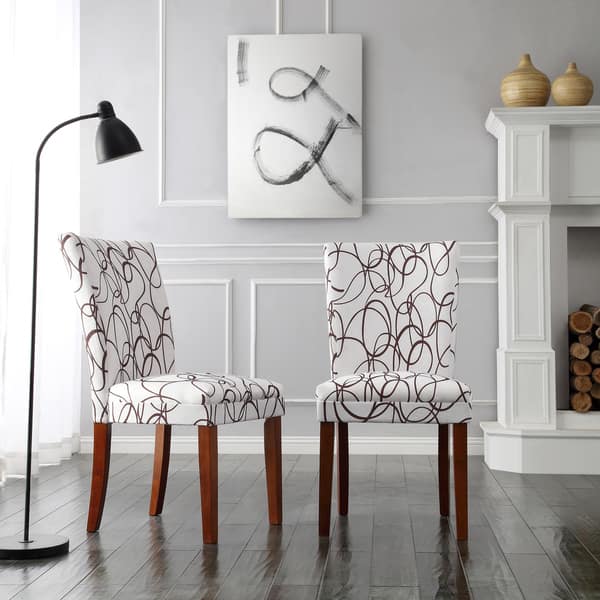 Decor Modern Brown Swirl Scroll Print Upholstered Dining Chairs (Set of