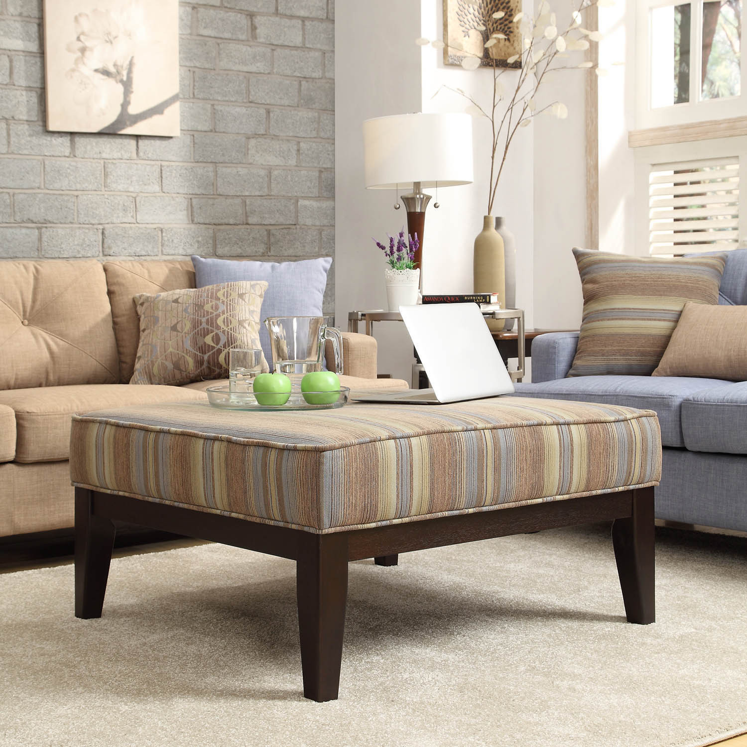 Inspire Q Ashland 36 inch Mocha Tonal Stripe Upholstered Cocktail Ottoman