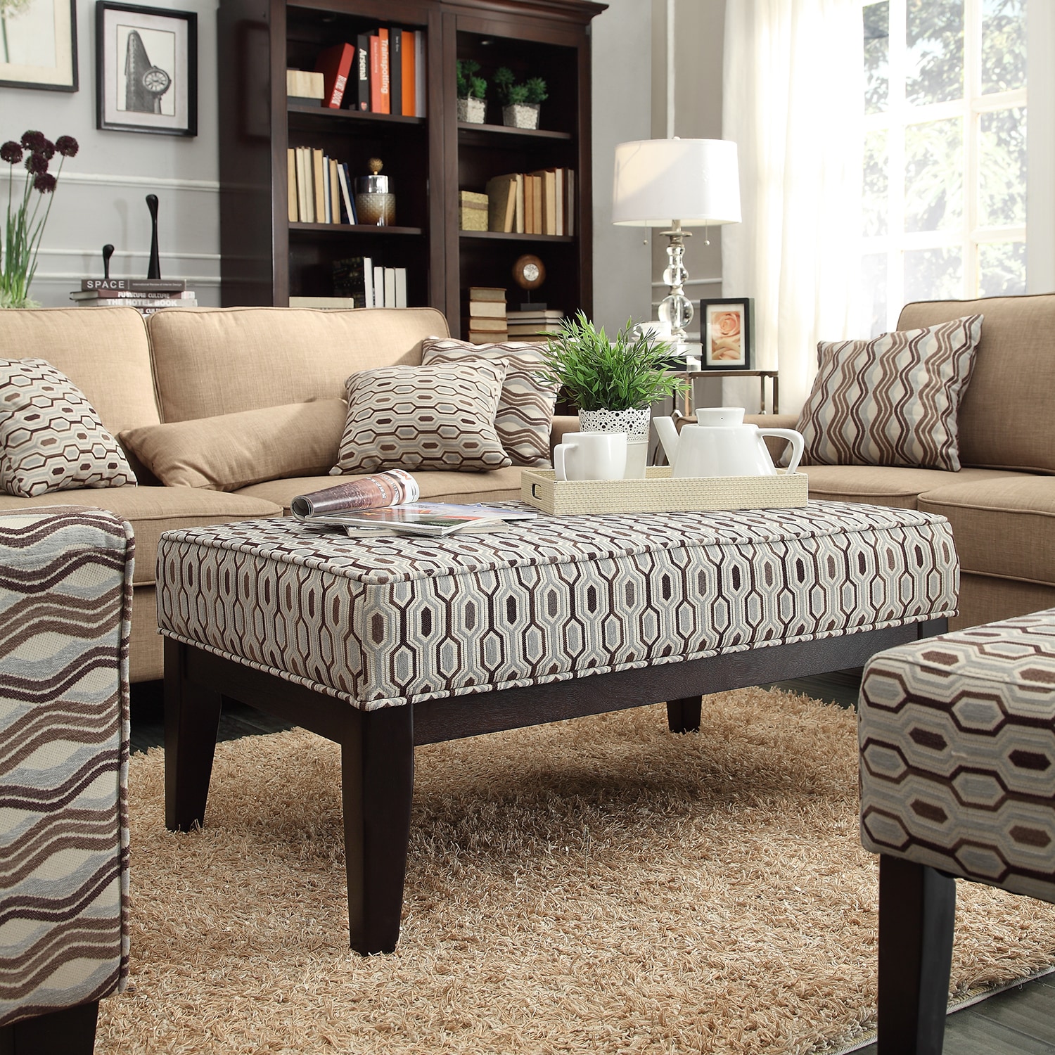 Inspire Q Ashland 42 inchmocha Honeycomb Upholstered Cocktail Ottoman