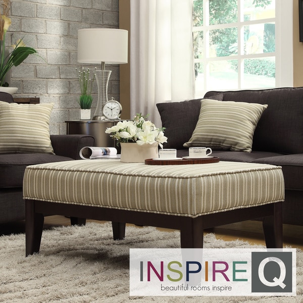 INSPIRE Q Ashland 42 inch Spring Green Stripe Upholstered Cocktail Ottoman INSPIRE Q Ottomans