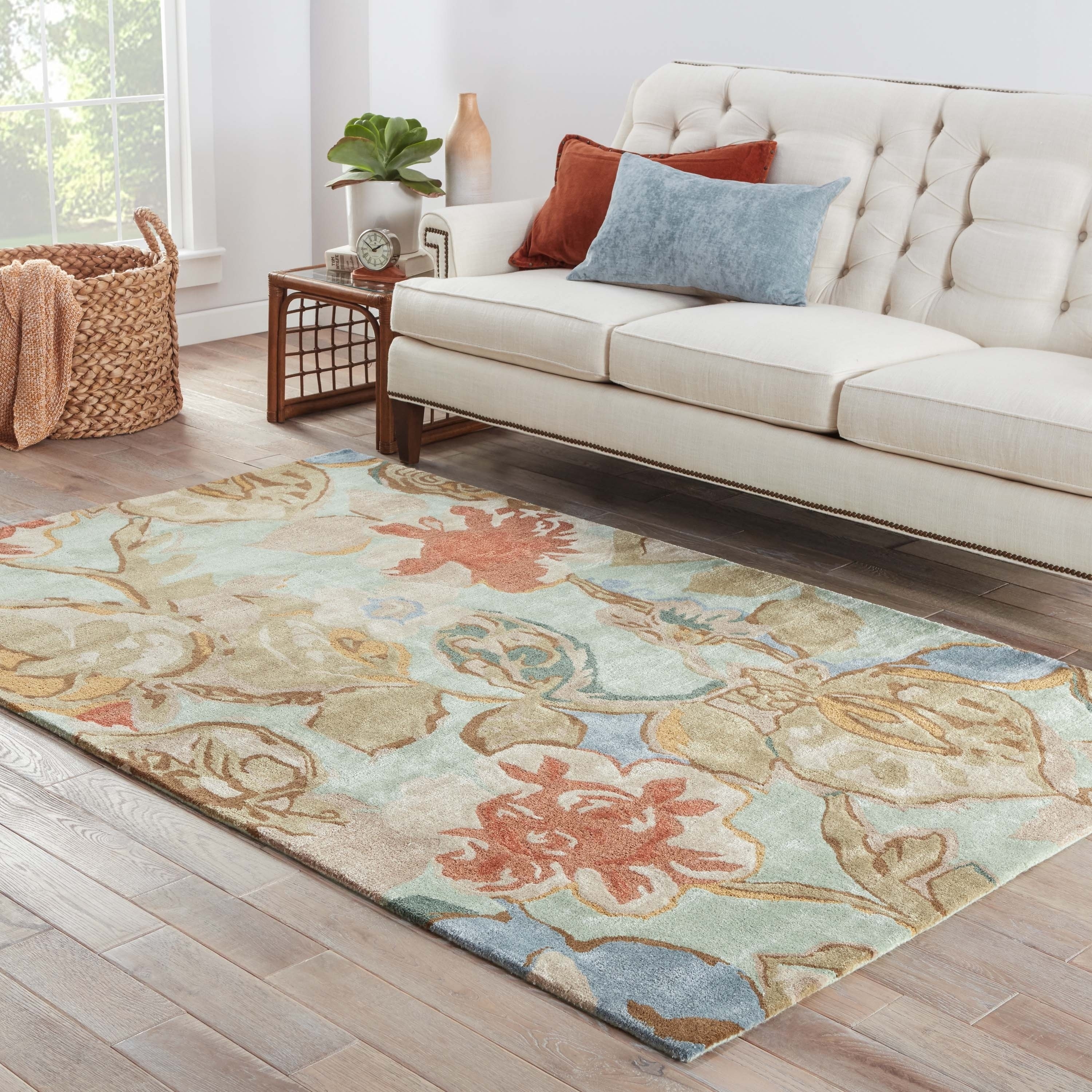 Hand tufted Transitional Floral Pattern Blue Rug (36 X 56)