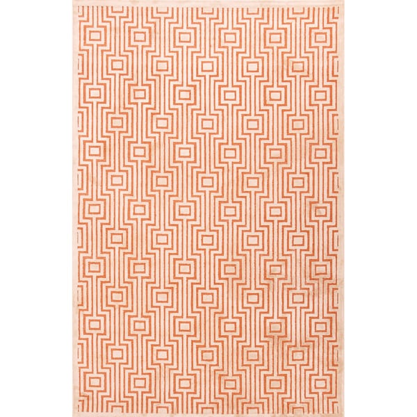Contemporary Geometric Red/ Orange Rug (5 x 76)   Shopping