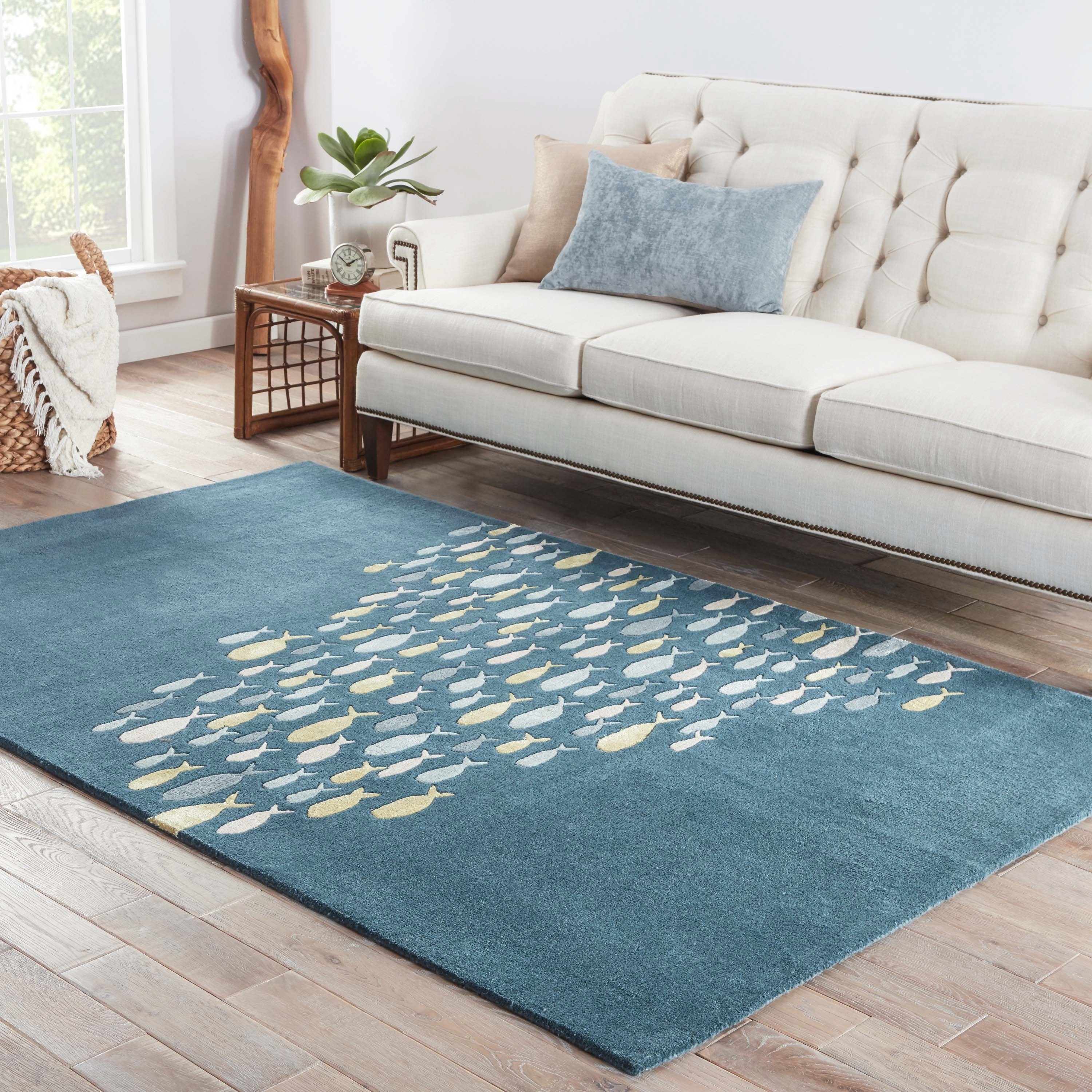 Hand tufted Transitional Animal Print Pattern Blue Rug (5 X 8)