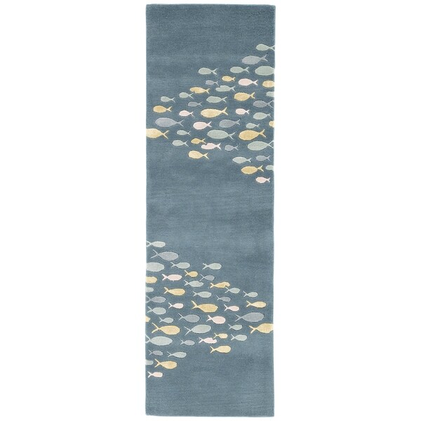 Shoal Handmade Animal Blue/ Gray Area Rug (2'6" X 8') - 2'6" x 8' Runner