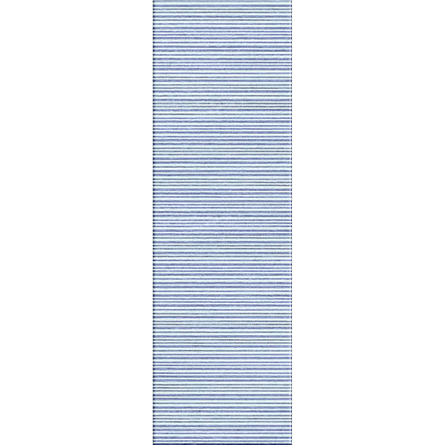 Handmade Flat Weave Stripe Pattern Blue Runner Rug (26 X 8)