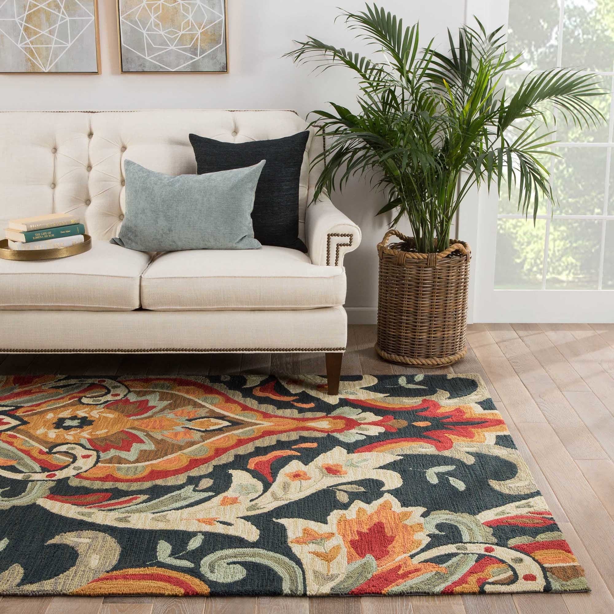 Hand tufted Transitional Floral Pattern Blue Rug (36 X 56)