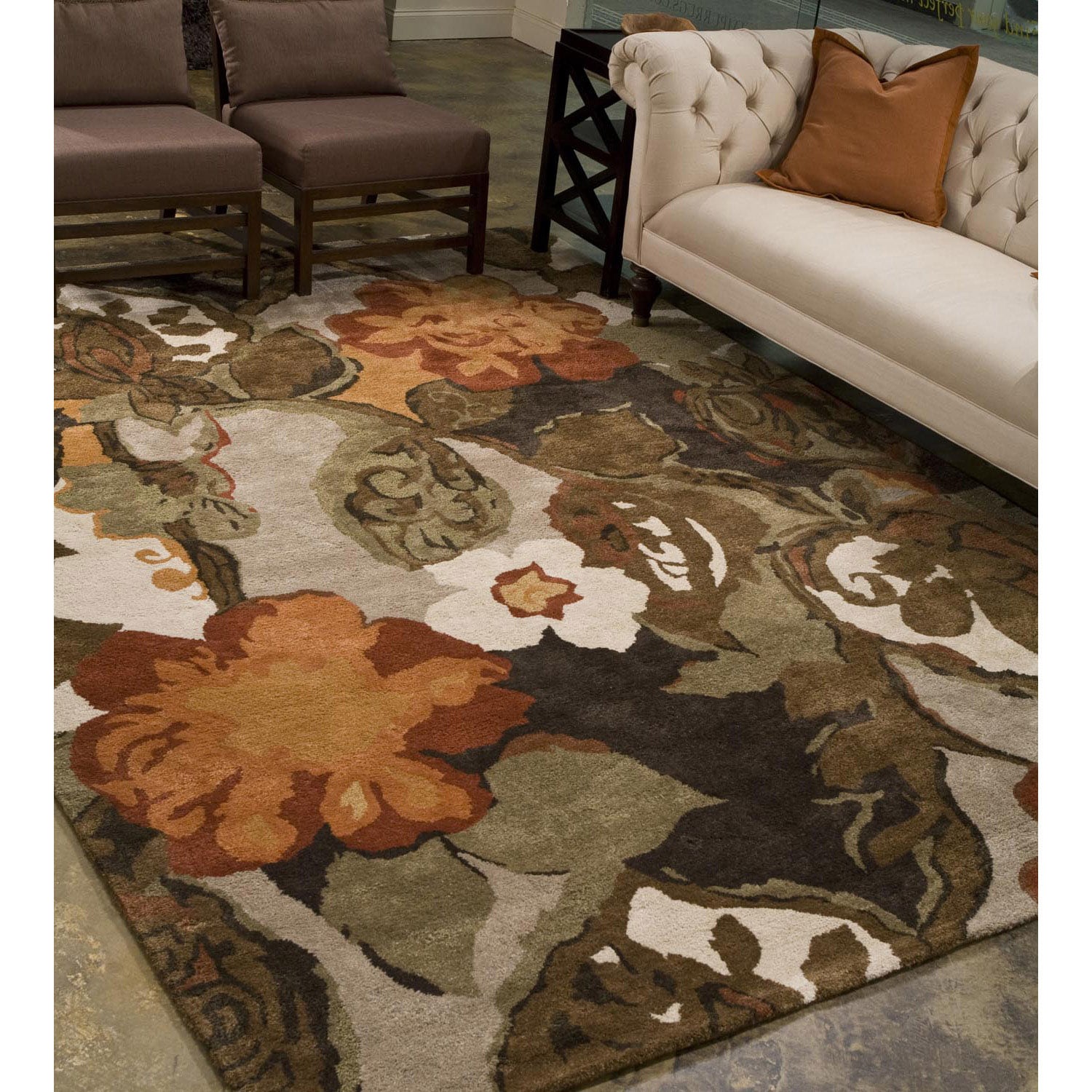 Hand tufted Transitional Floral Pattern Brown Rug (5 X 8)