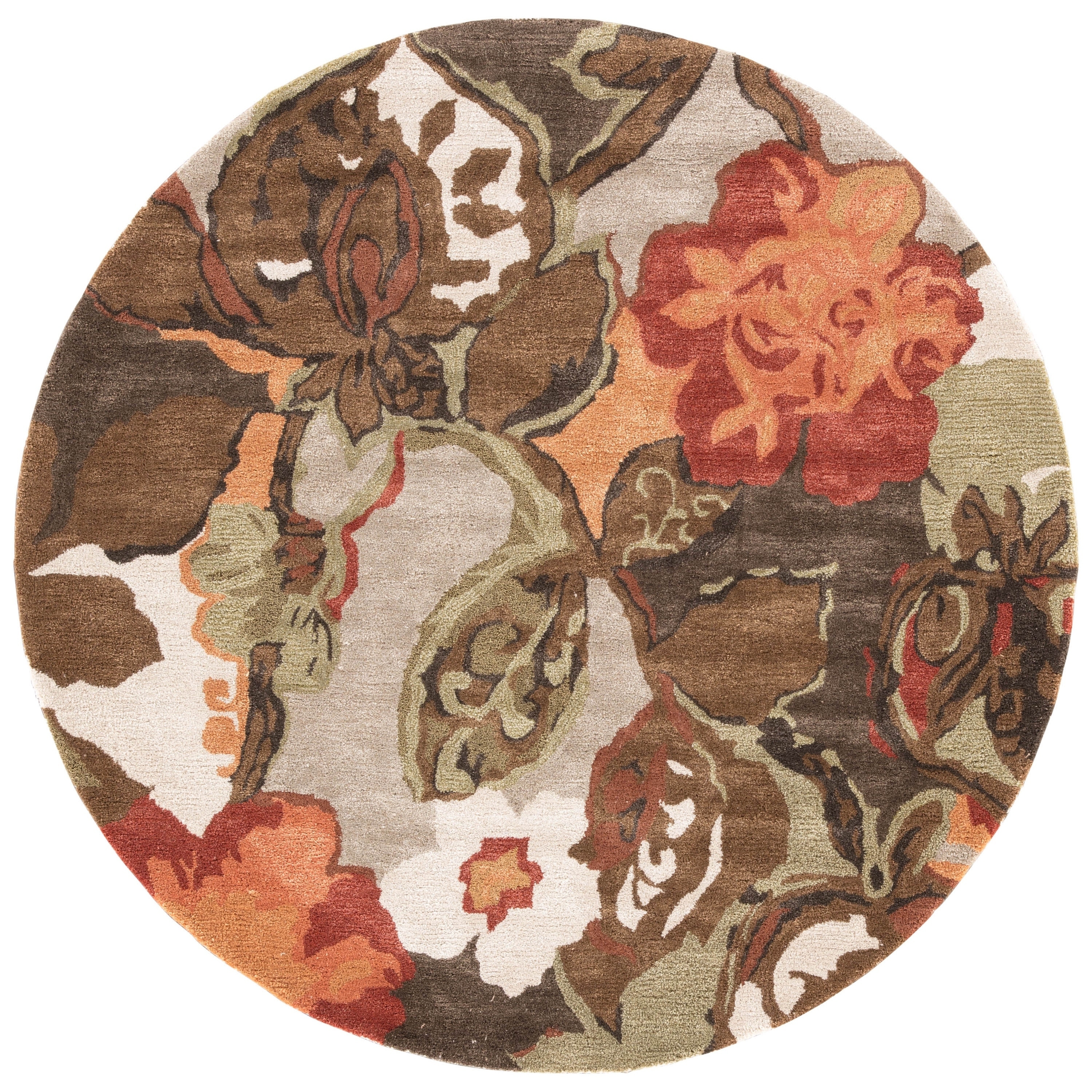 Hand tufted Transitional Floral Pattern Brown Rug (6 Round)