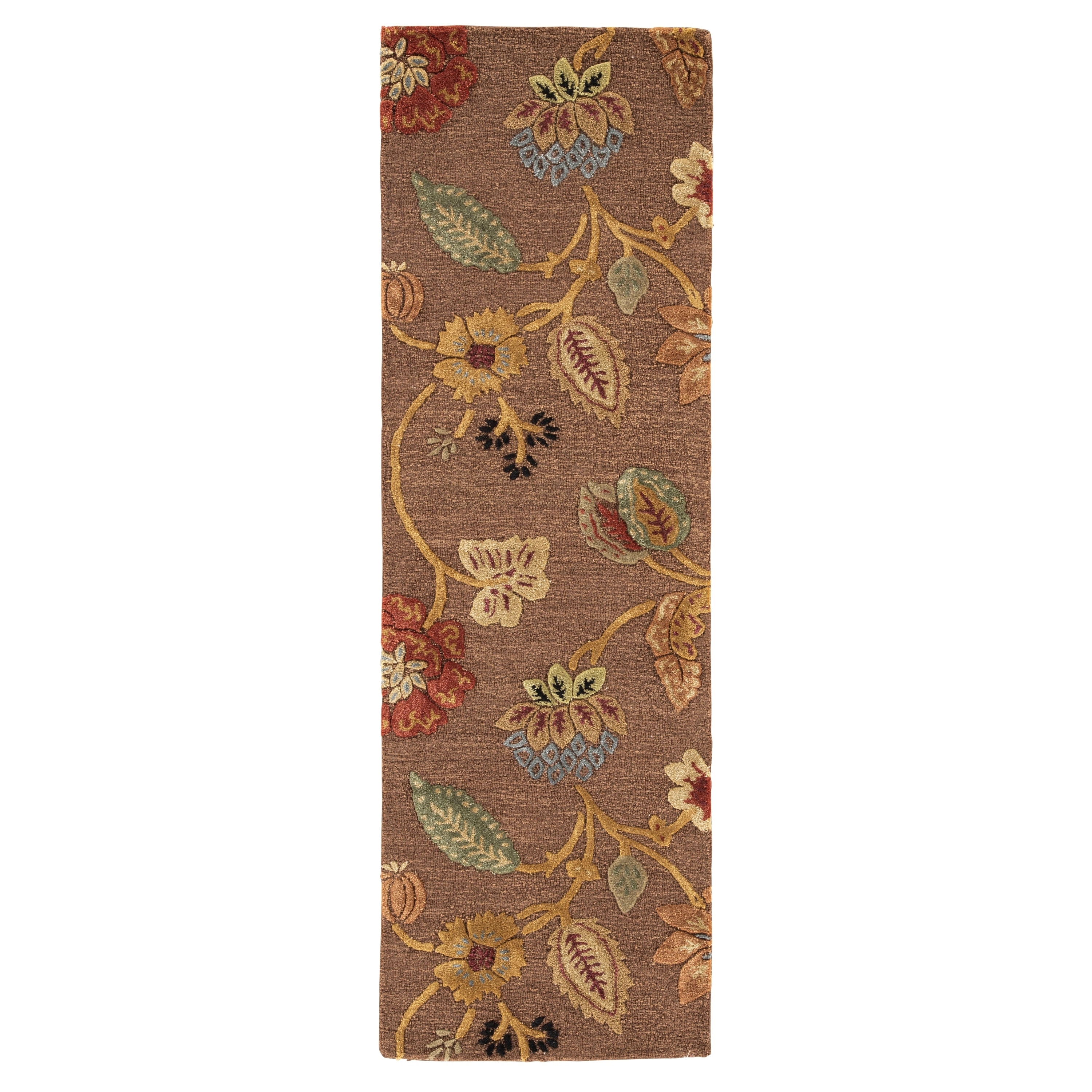 Hand tufted Transitional Floral pattern Brown Textured Rug (26 X 8)