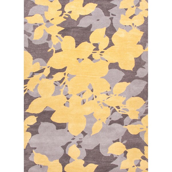 Handtufted Transitional Floralpattern Gray/ Black/ Yellow Rug (2' x 3