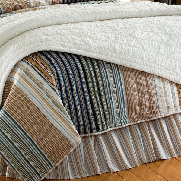 William Striped Blue and Tan Bedskirt - Free Shipping Today - Overstock ...