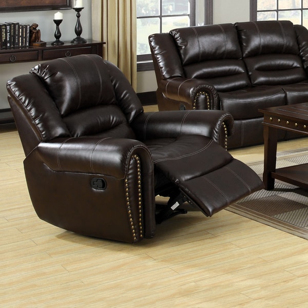 Furniture of America Harv Modern Brown Bonded Leather Recliner Chair
