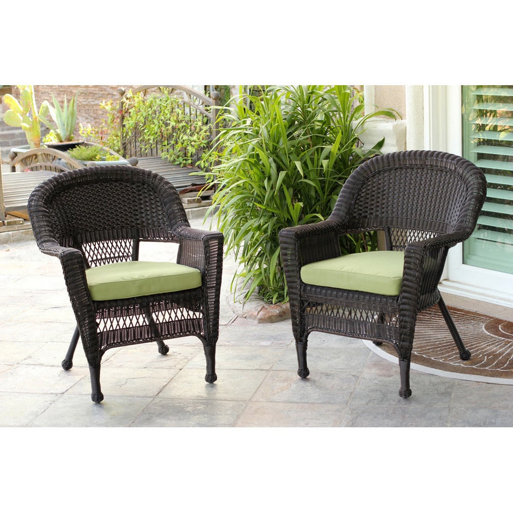 Espresso Wicker Chairs with Cushions (Set of 2)