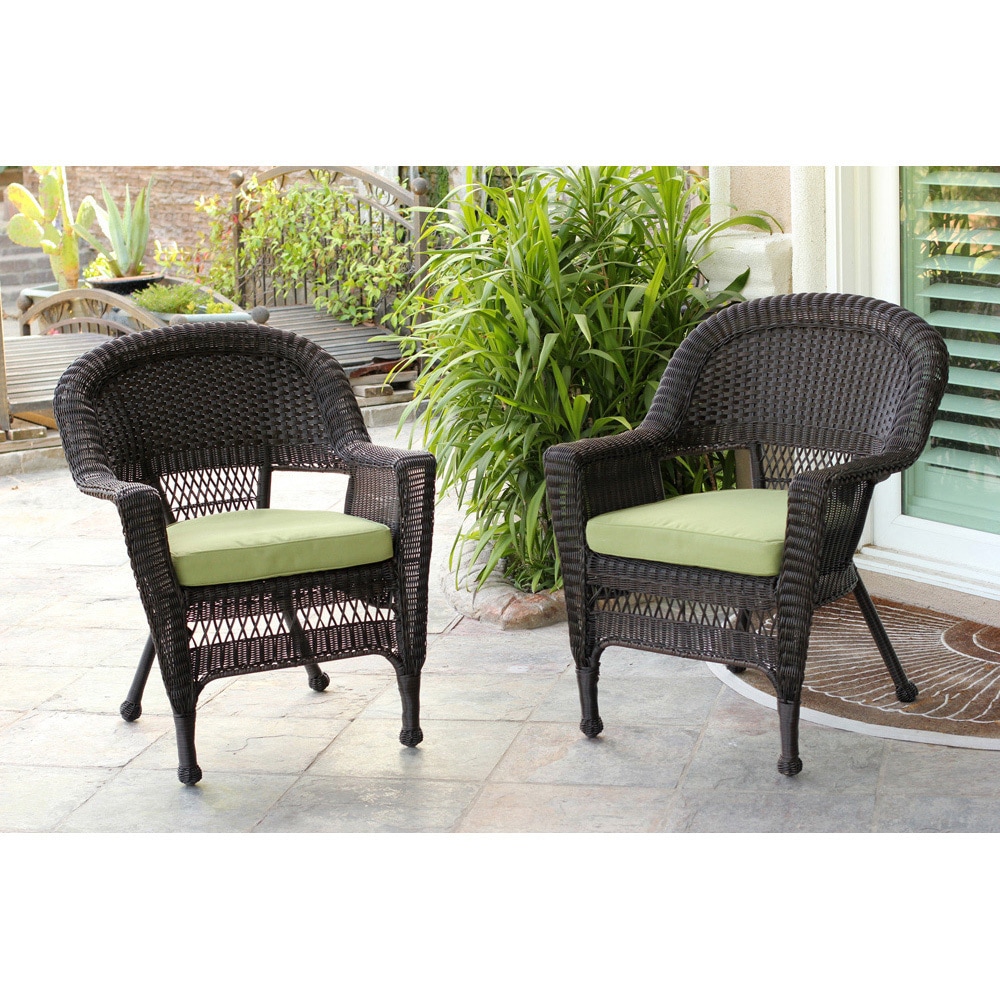 Espresso Wicker Chairs With Cushions (set Of 2)