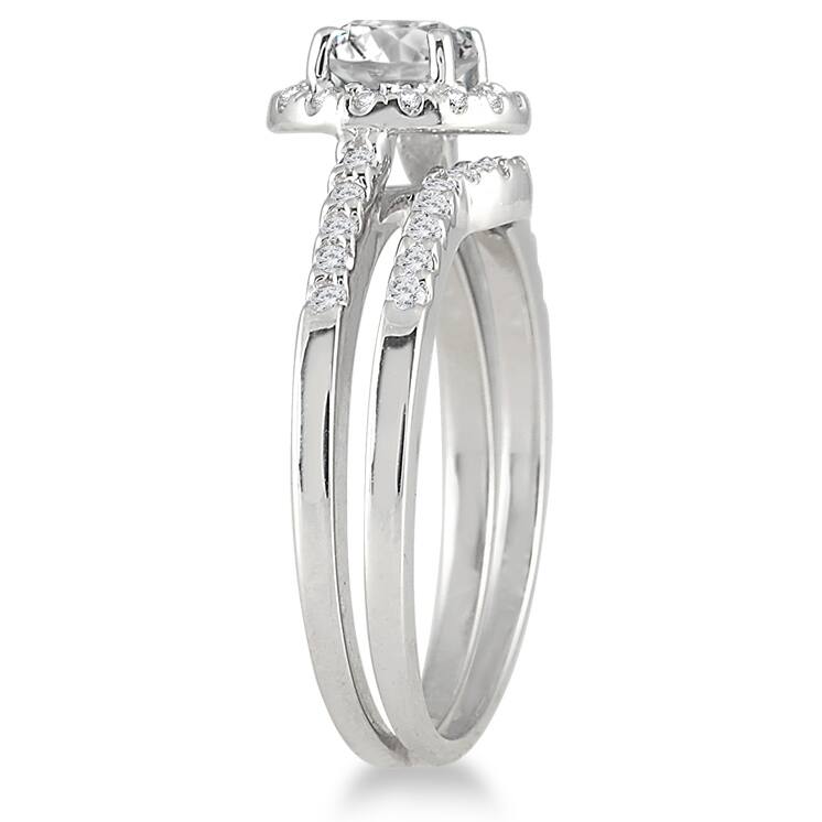 10k White Gold 1 1/6 Carat TDW White Diamond Halo Bridal Set