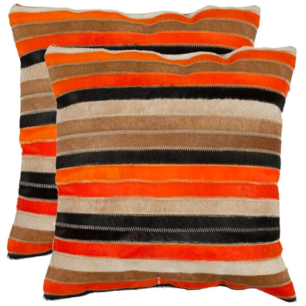 Safavieh Cowhide Quinn 18 inch Orange/ Tan Feather/ Down Decorative Pillows (Set of 2) Safavieh Throw Pillows