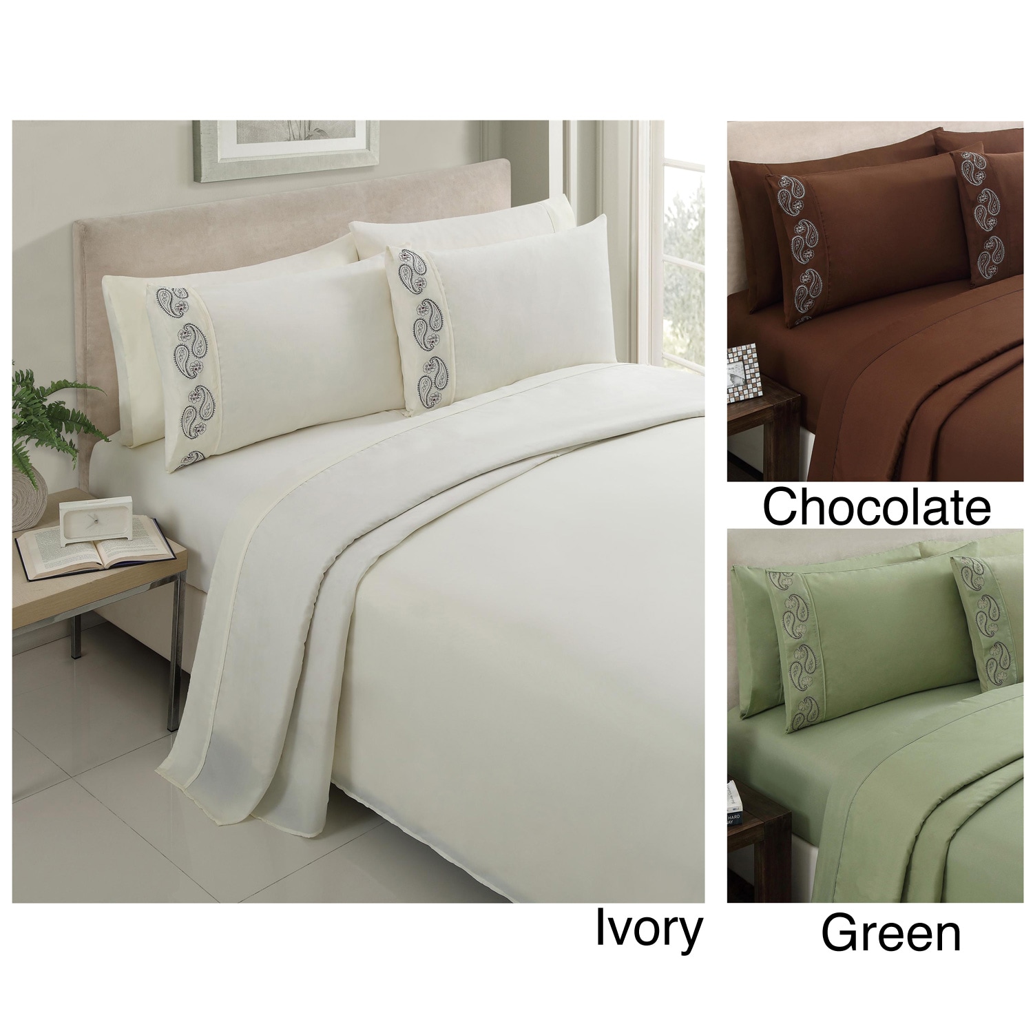 Brighton Embroidered Solid 6 piece Sheet Set