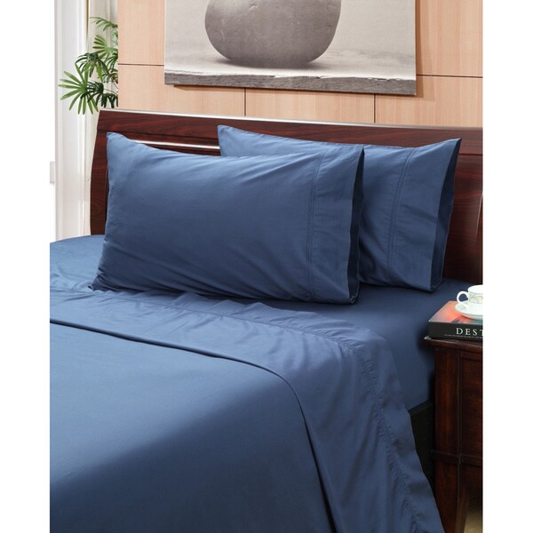 Shop Vintage Indigo 400 Thread Count Hemstitch Sheet Set - Free