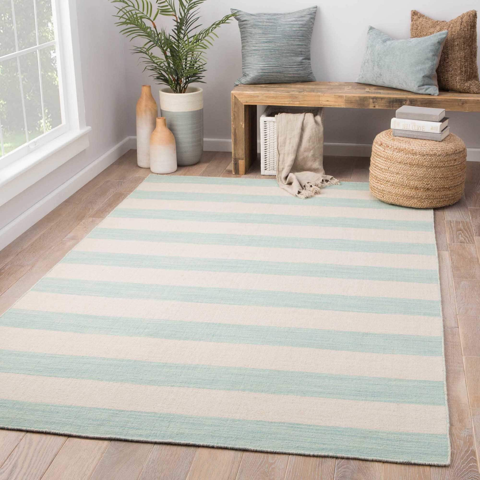 Handmade Flat Weave Stripe Pattern Blue Rug (4 X 6)