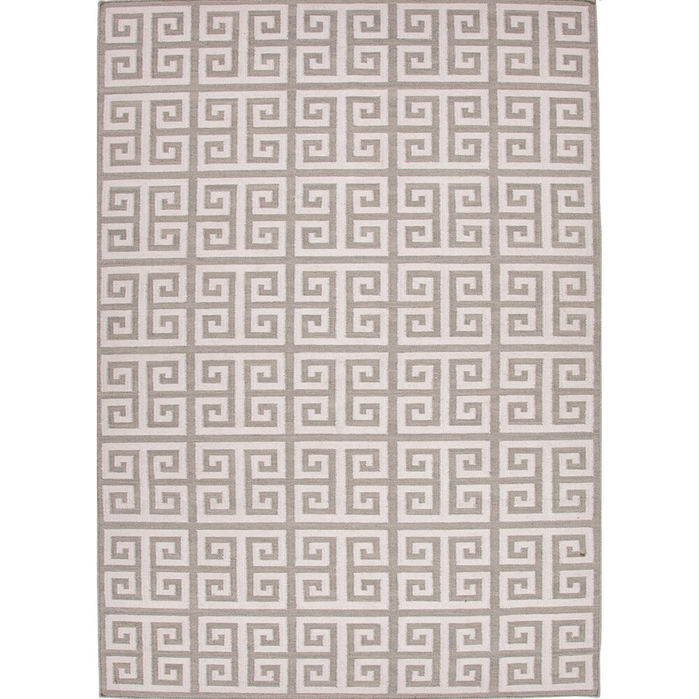 Handmade Flat Weave Geometric Pattern Grey/ White Rug (8 X 10)