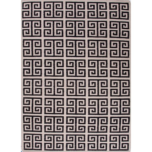 Aminta Handmade Geometric White/ Black Area Rug (8' X 10') - 8' x 10'