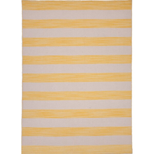 Handmade Flat Weave Stripe Pattern Yellow Rug (5' x 8') JRCPL 5x8   6x9 Rugs