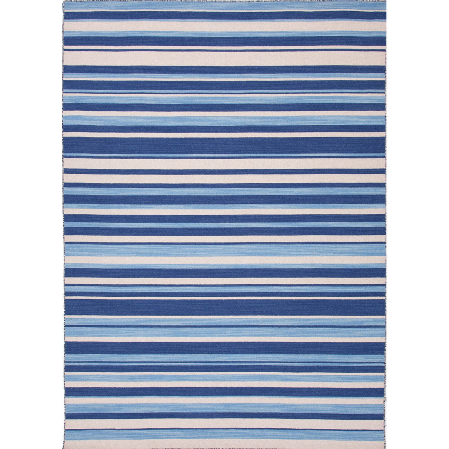 Handmade Flat Weave Stripe Pattern Durable Blue Wool Rug (5 X 8)