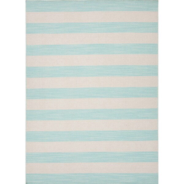 Handmade Flat Weave Stripe Pattern Blue Modern Area Rug (5 x 8)
