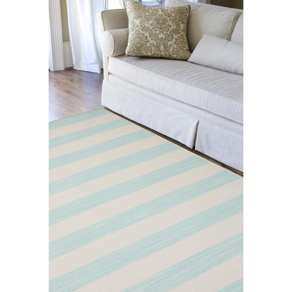 Rhodes Handmade Stripe Light Blue/ Cream Area Rug (5' X 8') Free