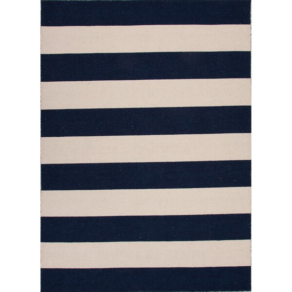 Handmade Flat Weave Stripe Pattern Blue Rug (8 x 10)   15514149