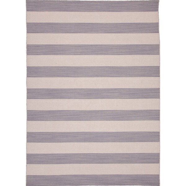 Handmade Flat Weave Stripe Pattern Grey Rug (9' x 12') Overstock