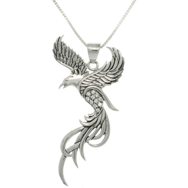 Shop Sterling Silver and CZ Eagle Phoenix Pendant Necklace - Free ...