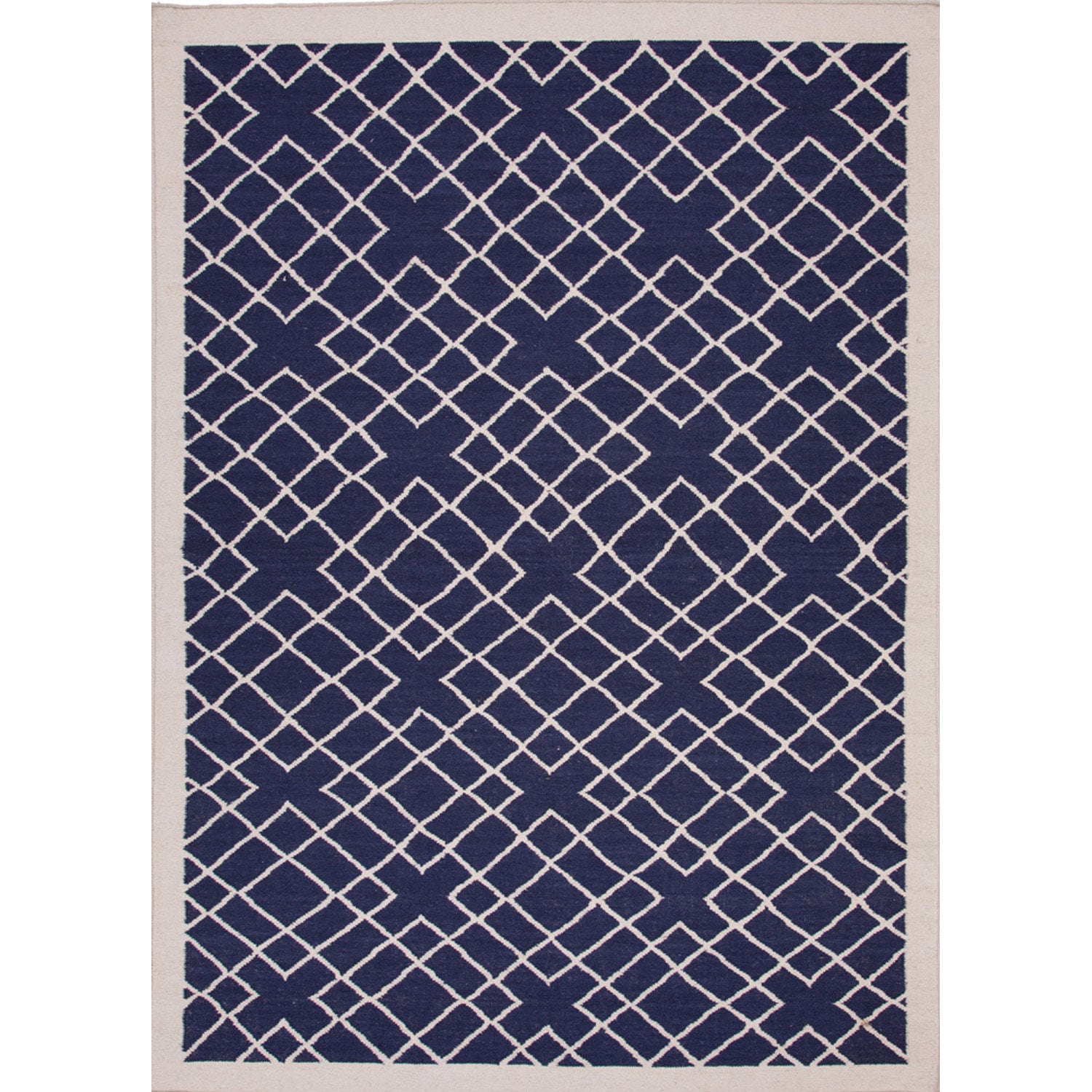 Handmade Flat weave Geometric pattern Blue Area Rug (9 X 12)