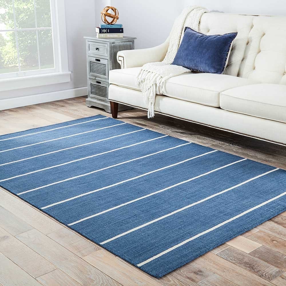 Handmade Flat weave Stripe pattern Dark Blue Rug (9 X 12)