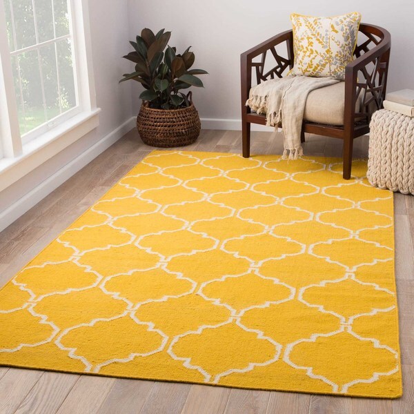 Shop Lark Handmade Trellis Yellow/ White Area Rug (9' X 12') Free Shipping Today Overstock