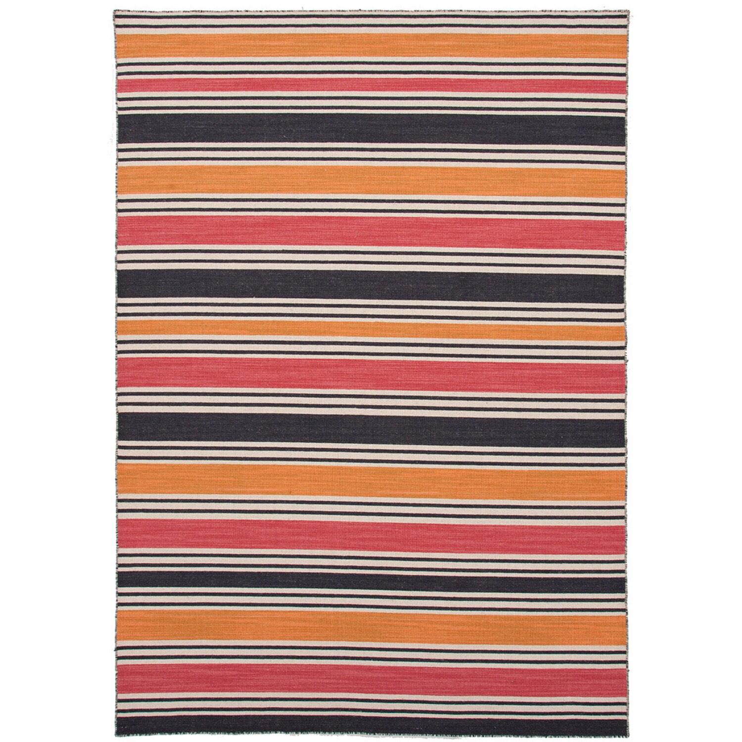 Durable Handmade Flat Weave Stripe Pattern Multicolored Rug (9 X 12)