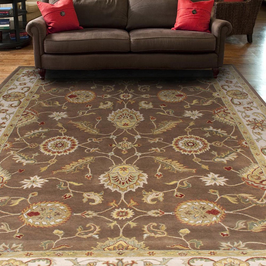 Hand tufted Traditional Oriental Pattern Brown Rug (10 X 14)