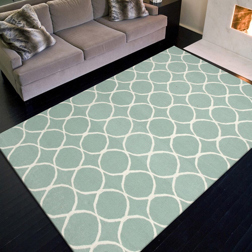 Handmade Flat Weave Geometric Pattern Blue Rug (9 X 12)