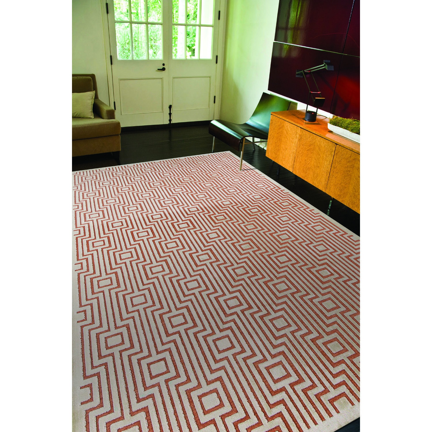 Contemporary Geometric Red/ Orange Rug (9 X 12)