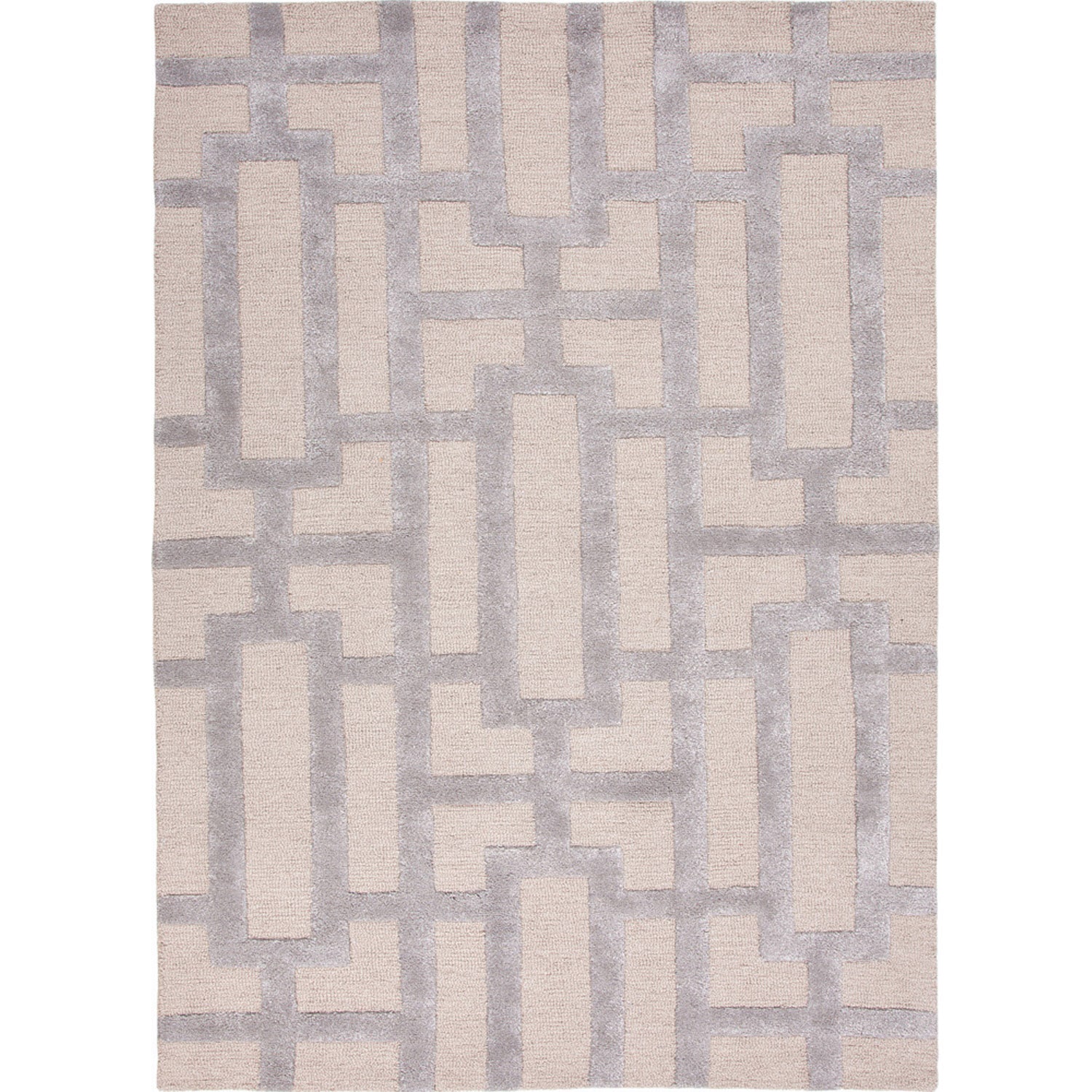 Hand tufted Contemporary Geometric Pattern Ivory Rug (96 X 136)