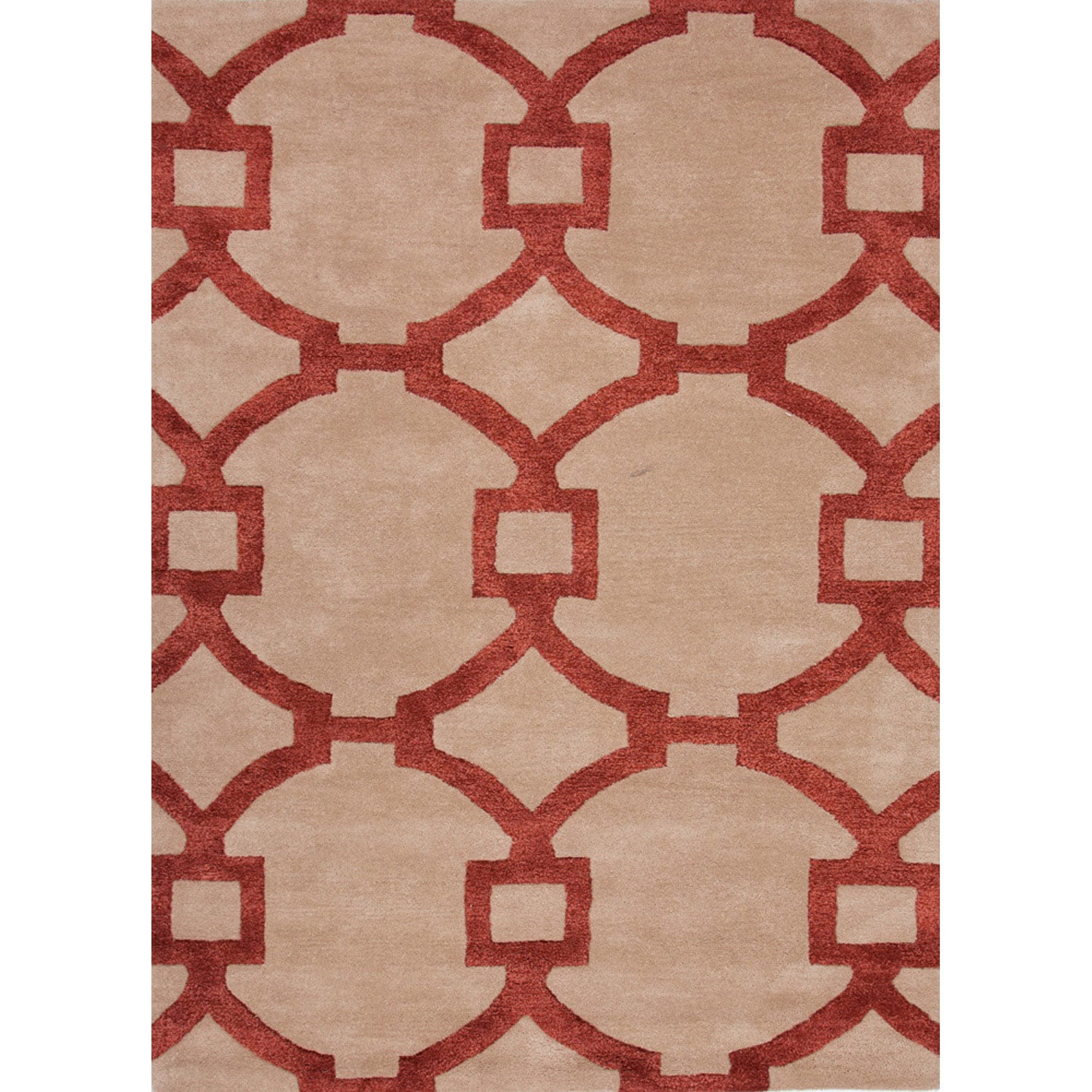 Hand tufted Contemporary Geometric Red/ Orange Rug (96 X 136)