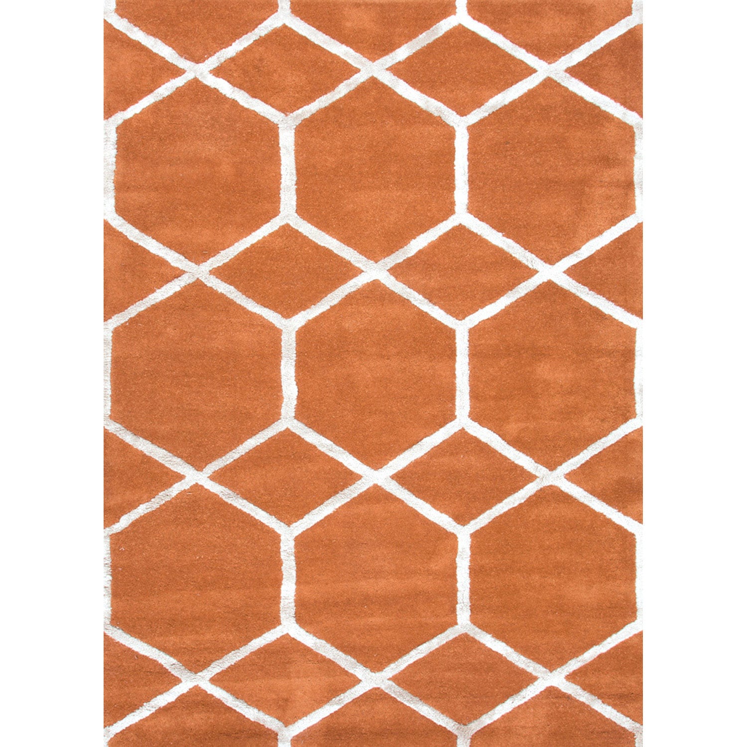 Hand tufted Contemporary Geometric Red/ Orange Area Rug (5 X 8)