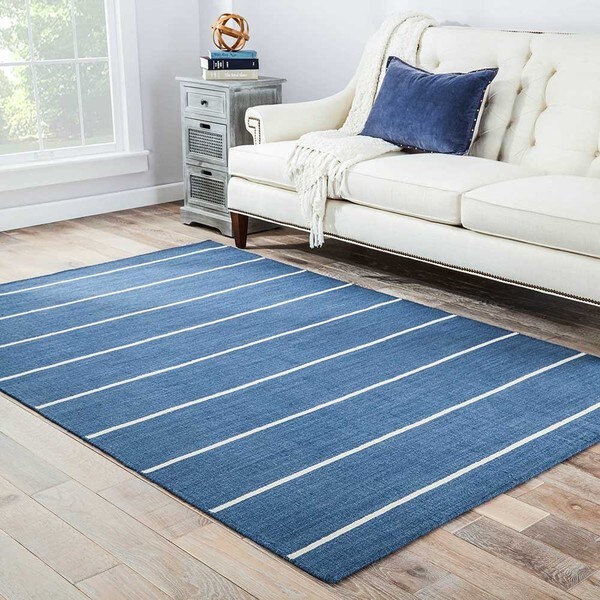 Byron Handmade Stripe Blue/ Cream Area Rug (2' X 3') - 2' x 3'