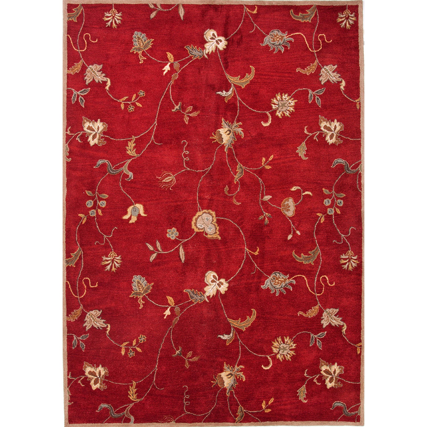 Hand tufted Transitional Floral Red/ Orange Rug (96 X 136)