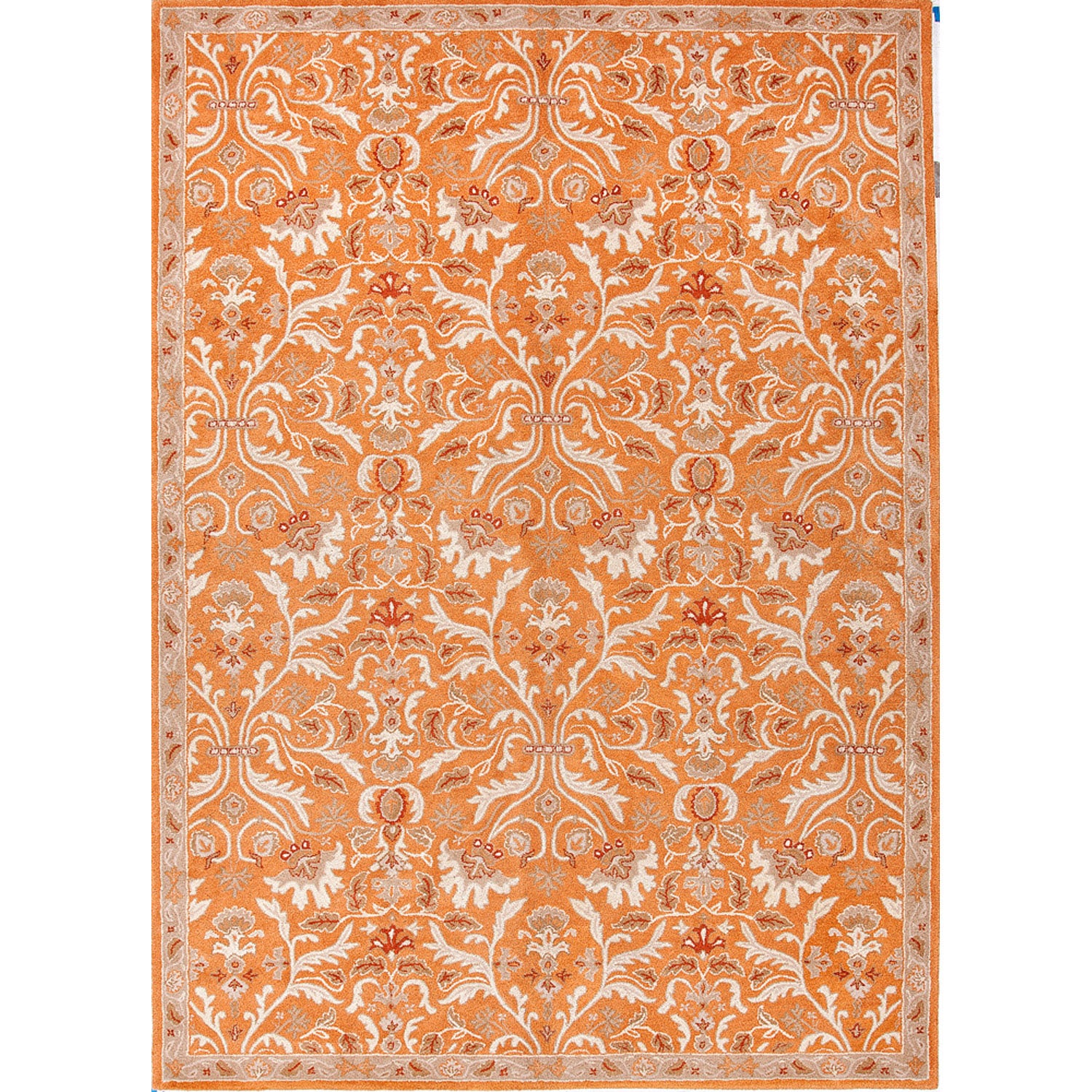 Hand tufted Transitional Oriental Red/ Orange Area Rug (96 X 136)