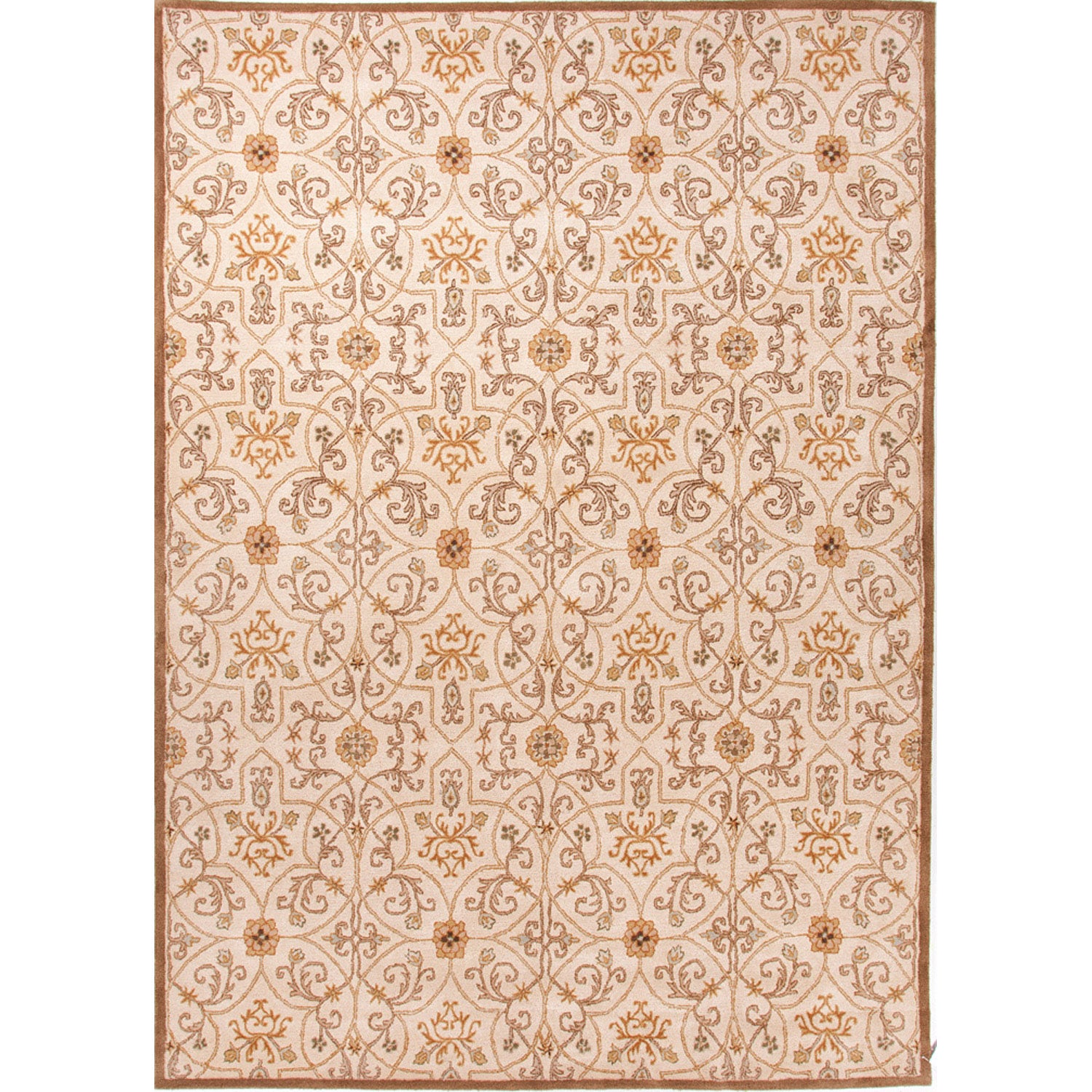 Hand tufted Transitional Oriental Pattern Yellow Wool Rug (96 X 136)