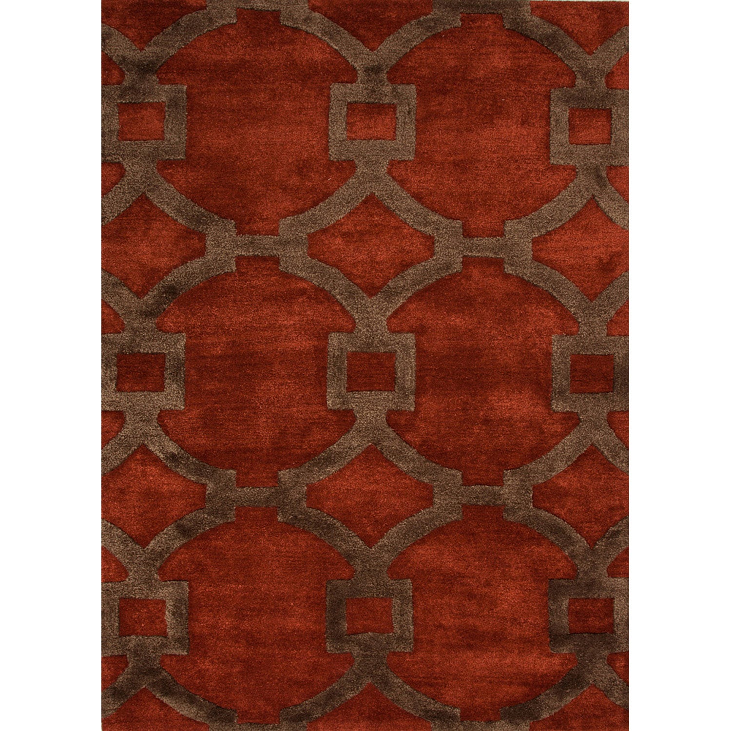 Hand tufted Contemporary Geometric Red/ Orange Rug (96 X 136)