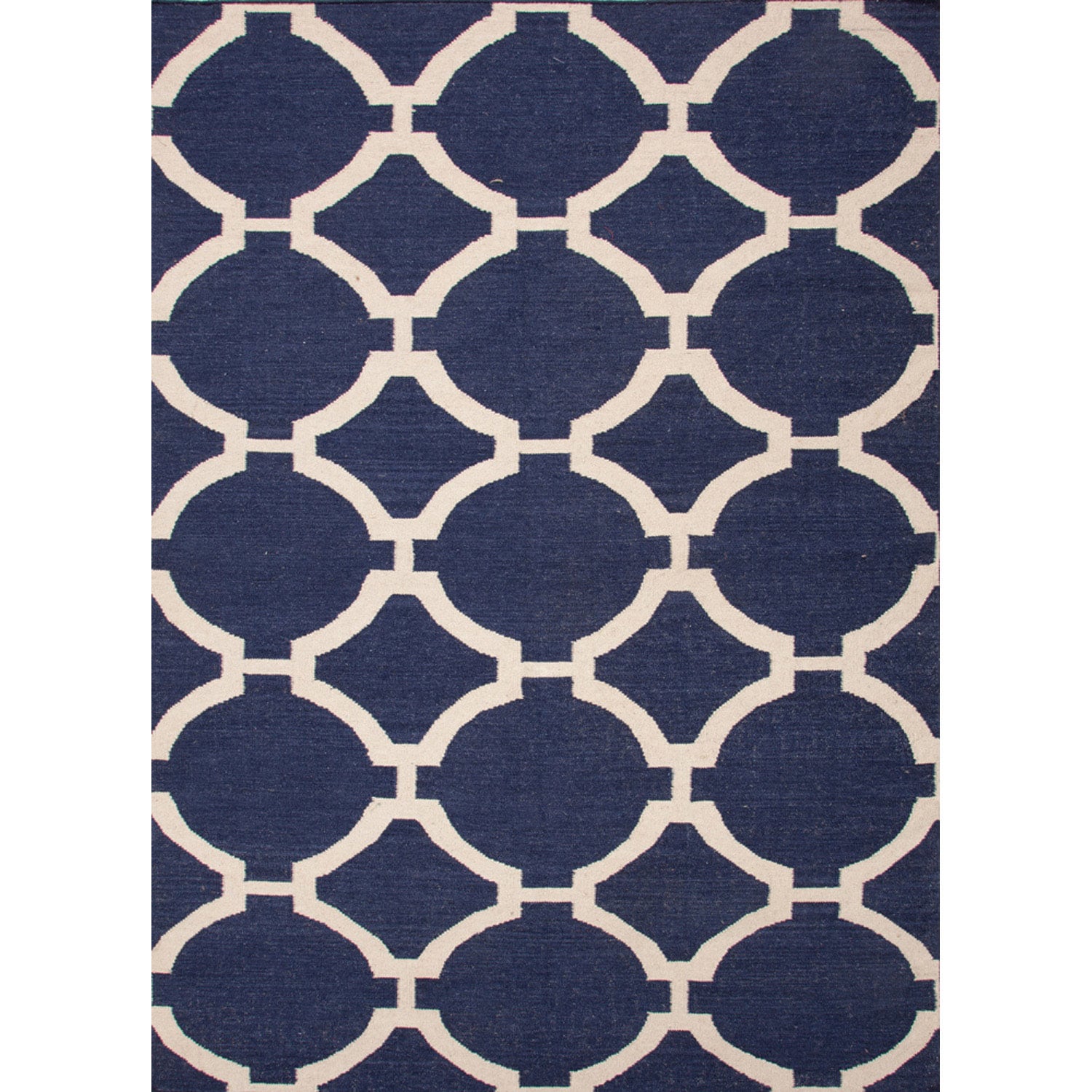 Handmade Flat weave Geometric Pattern Blue 100 percent Wool Rug (5 X 8)